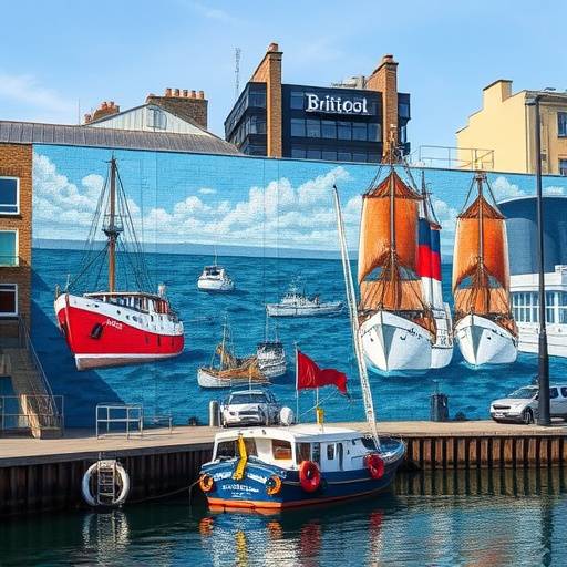 A captivating mural on Bristol Harbourside, blending maritime themes with urban art.