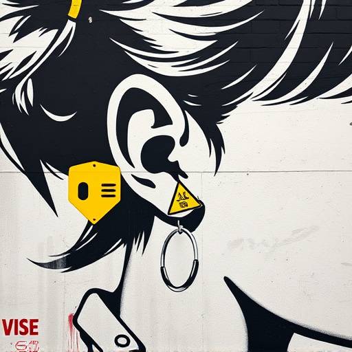 A famous Banksy mural depicting a girl with a pierced eardrum, humorously replacing the earring with a yellow burglar alarm box.