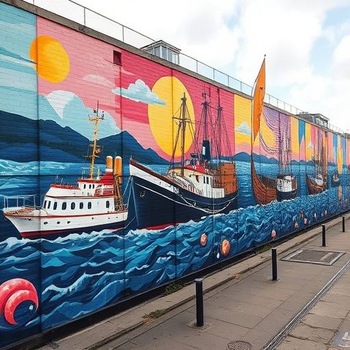 A vibrant mural on Bristol Harbourside, skillfully blending maritime themes with contemporary urban art styles.