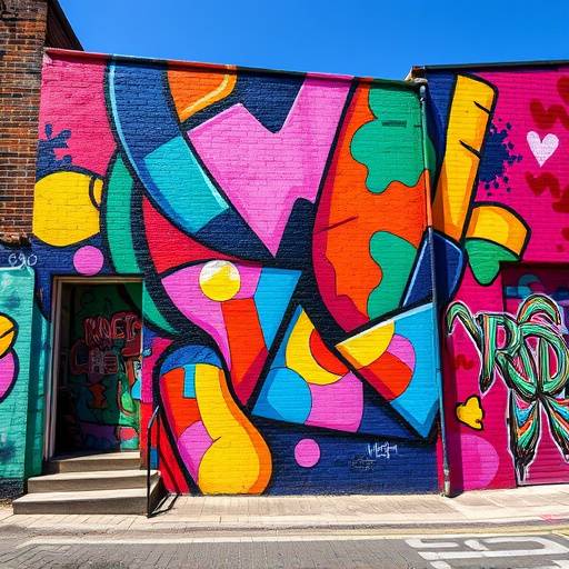 A vibrant street art piece in Bedminster, Bristol, featuring bold colors and abstract designs.