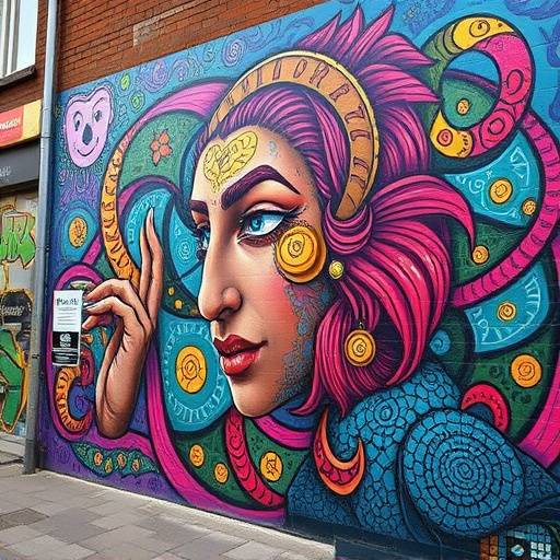 Detailed street art in Southville, Bristol, showcasing intricate patterns, vibrant colors, and a unique artistic perspective.