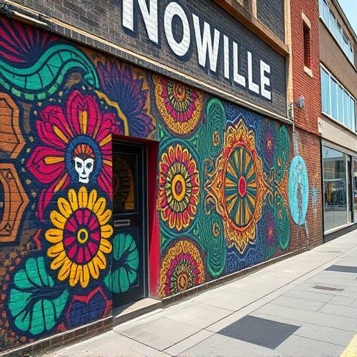 Detailed street art in Southville, Bristol, showcasing intricate patterns and vibrant colors.