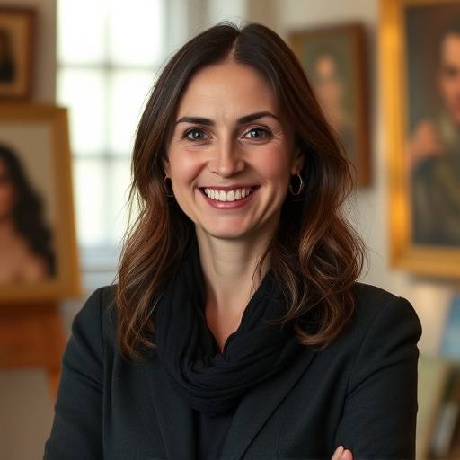 Portrait of Sarah Miller, co-founder and art historian, smiling confidently.